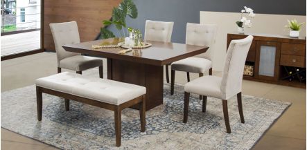 Comedor Rectangular Odisey Con Sillas Y Banca Alpha Latte 6 Piezas