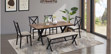 Comedor Rectangular Romeo Negro/Parota 6 Piezas