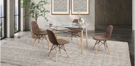 Comedor Rectangular Atlas PL con Sillas Angun Café