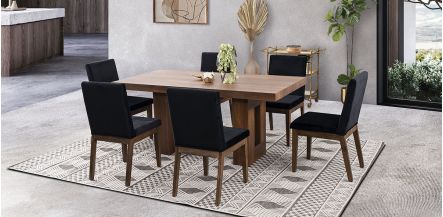 Comedor Rectangular Marbella Con Sillas Birmania Negro 7 Pzs