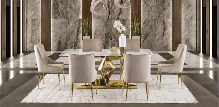 Comedor Royal Gold Hexa Con Sillas Beige