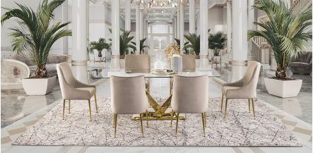 Comedor Royal Gold LV Con Sillas Beige