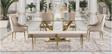 Comedor Royal Gold LV Con Sillas Y Banca Beige