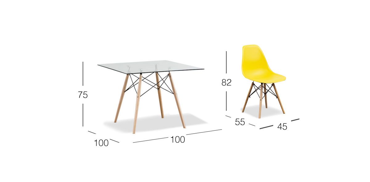 Comedor Cuadrado Atlas Con Sillas Amarillo 5 Piezas