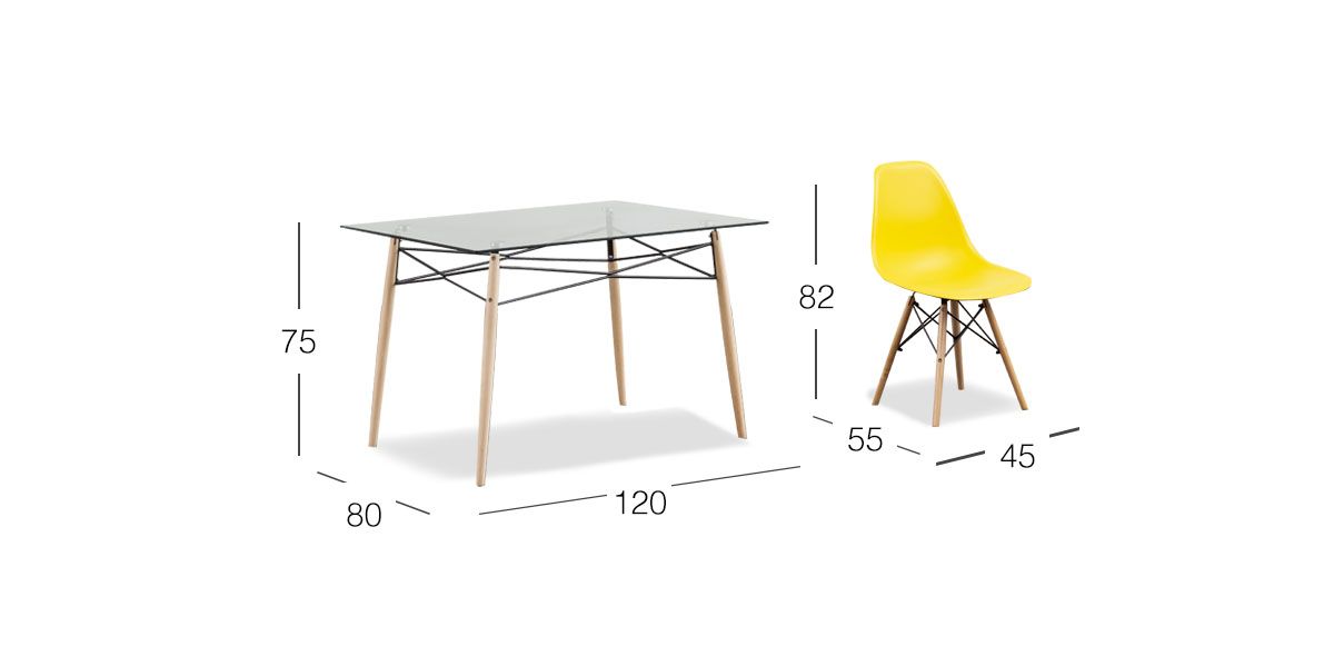 Comedor Rectangular Atlas Con Sillas Amarillo 5 Piezas