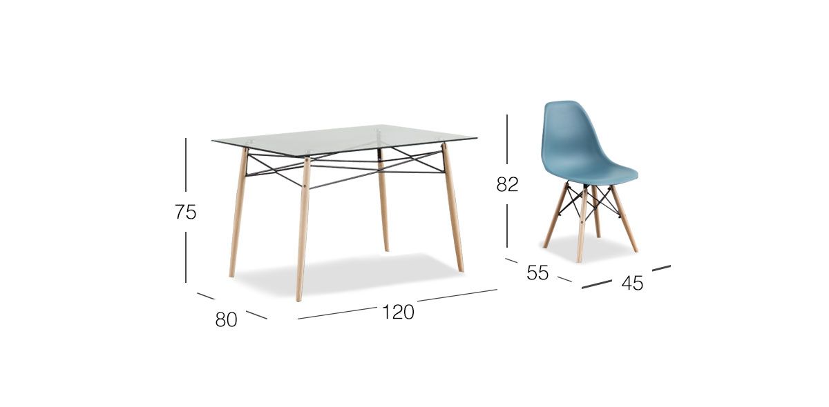 Comedor Rectangular Atlas Con Sillas Azul 5 Piezas