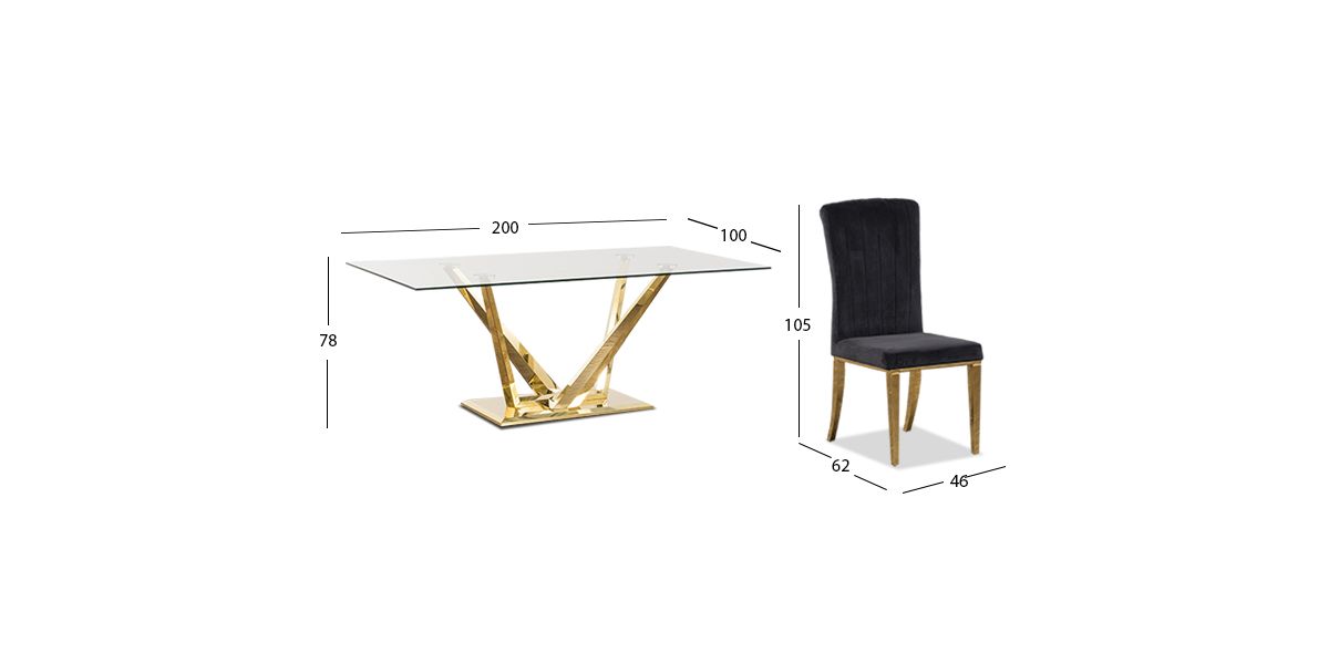 Comedor Royal Gold LV Con Sillas Negro