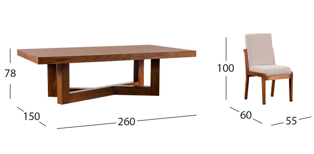 Comedor Rectangular Creta Con Sillas Arena 260 Cms